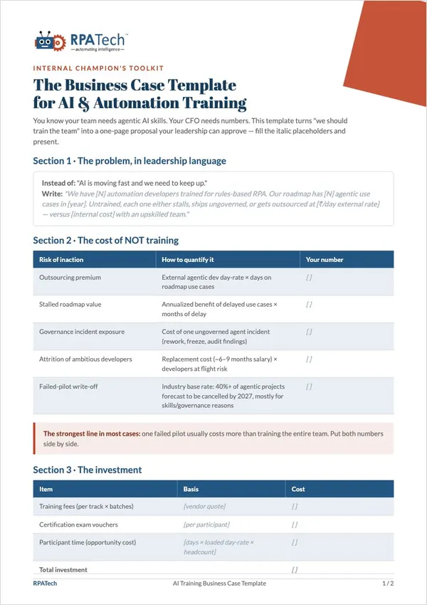 The Business Case Template for AI Training — PDF cover