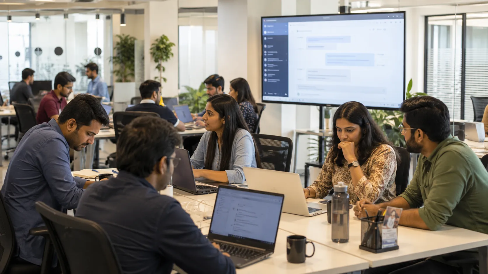 Business team practicing hands-on AI skills in a training session