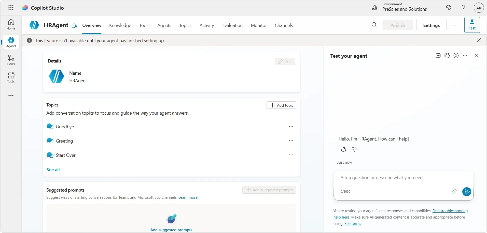 Hands-on AADA lab — agent evaluation screen in UiPath Studio Web